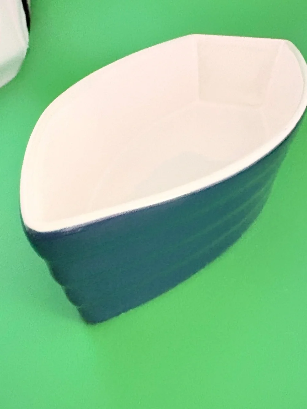 Share Sur La Table Boat-Shaped Serving Bowl Navy Blue White Interior Glazed Ston